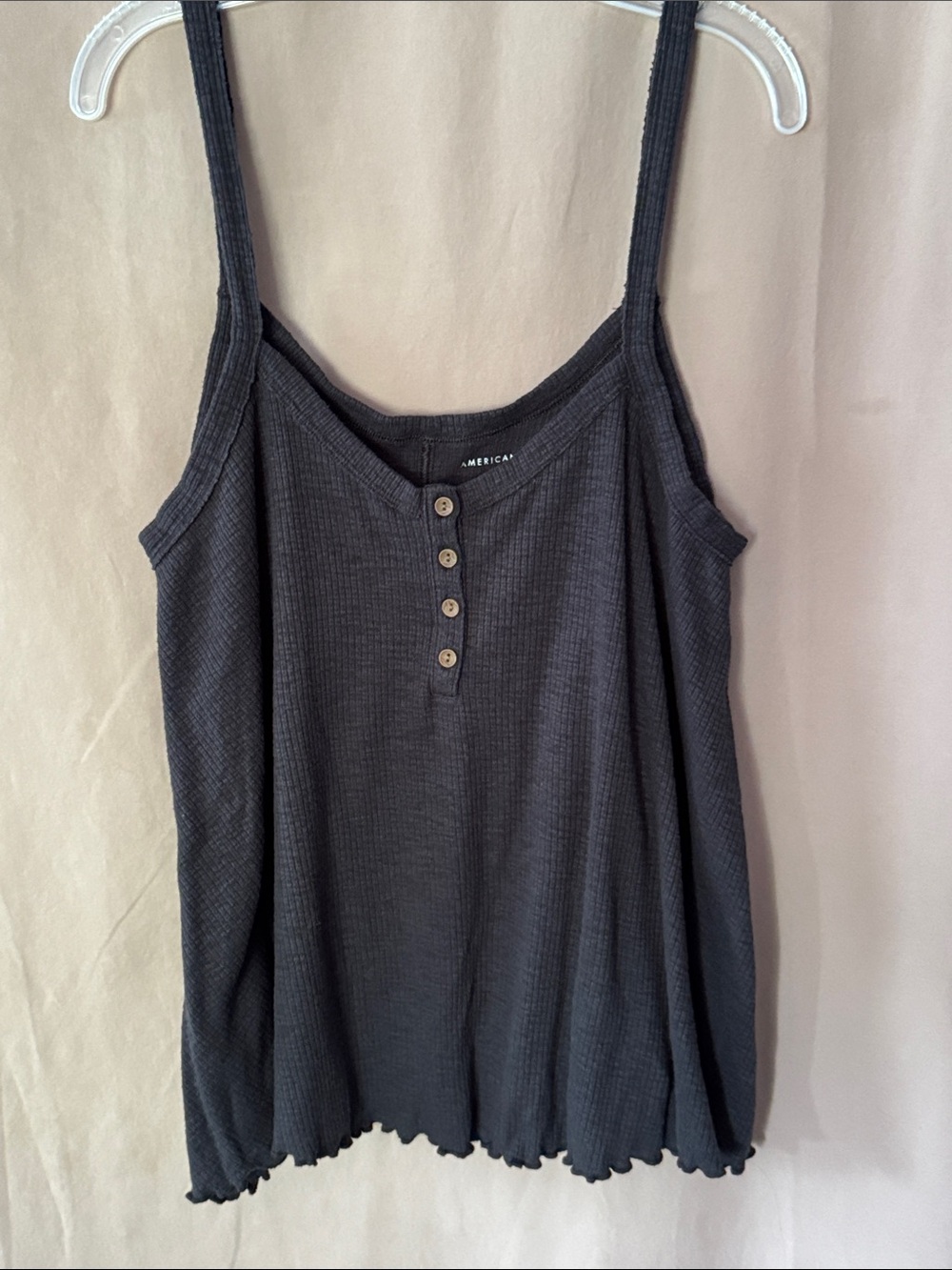 American Eagle Outfitters Charcoal Ribbed Button-Front Camisole - Charcoal